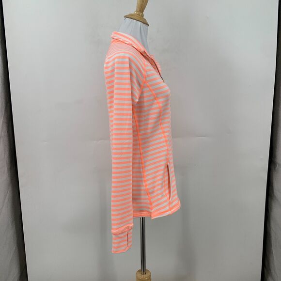 Lucy Activewear 1/4 Zip Top Women S Neon Peach Stripe Pockets Stretch Thumbholes - Picture 5 of 13
